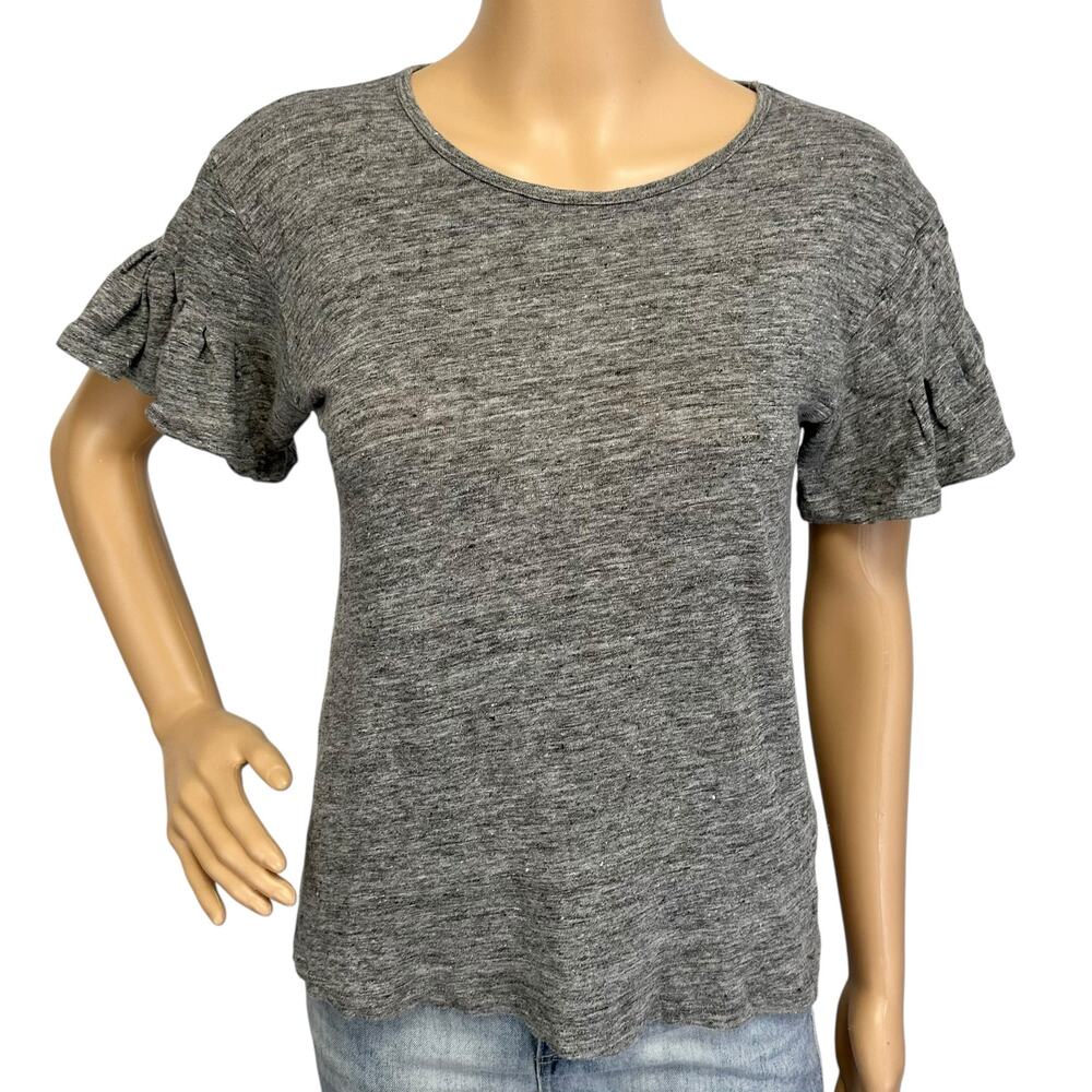 2/$30 J. Crew Pure Linen Flutter Sleeve T-Shirt Gray G6049 Size S - Picture 2 of 13